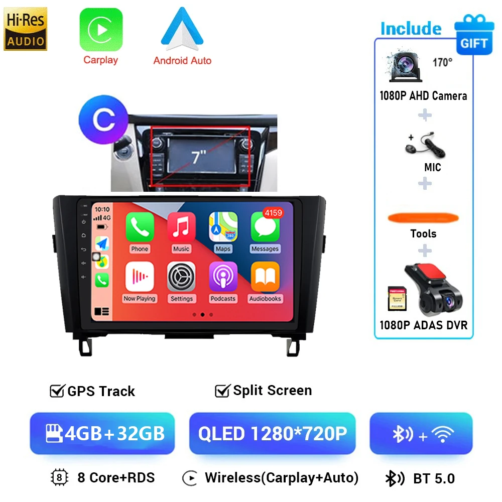 Autoradio Android 16 Voor Nissan X-Trail Qashqai 2 J1T32 Qashqai J10 J11 2014 2015 2016 2017 2018 2019 Multimedia DSP 4G LTE DVD