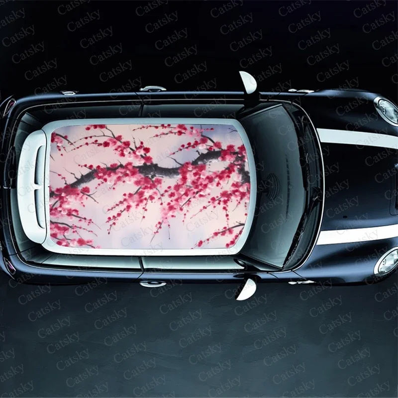 Japanese Cherry Tree Branch Car Roof Sticker Wrap Racing SUV Accessories Packaging Painted PVC Custom Car Graphic Decal