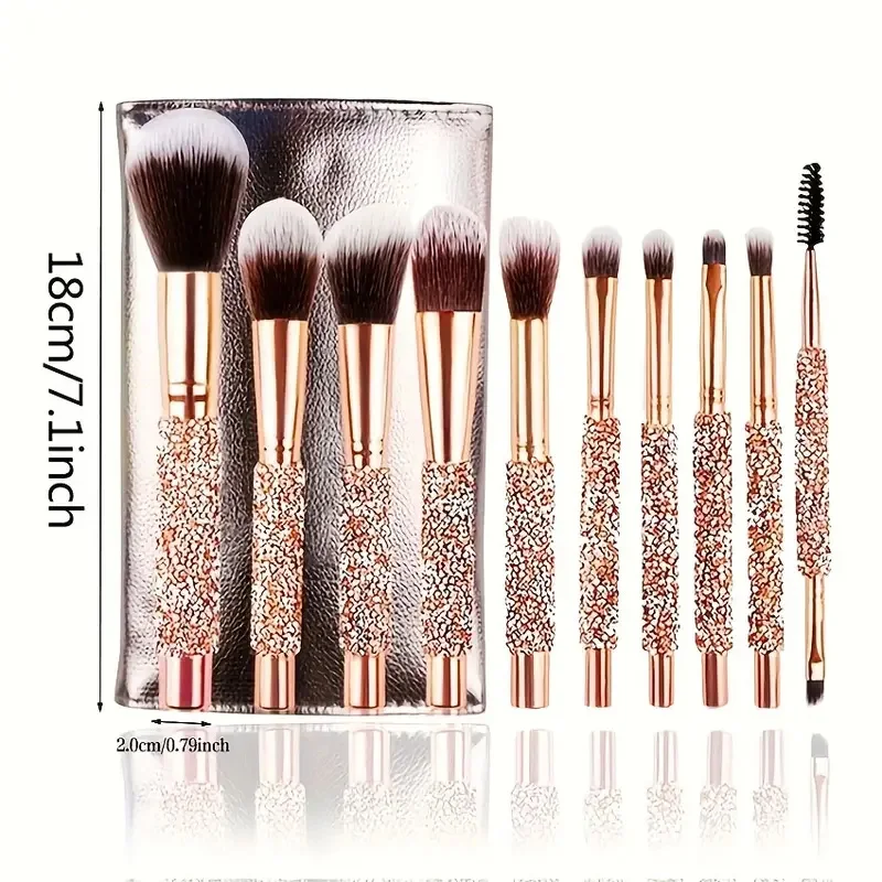 Premium Makeup Brushes Sets, Crystal Glitter Brush, Powder Blush, Concealer, Blending Eyeshadow, 10Pcs