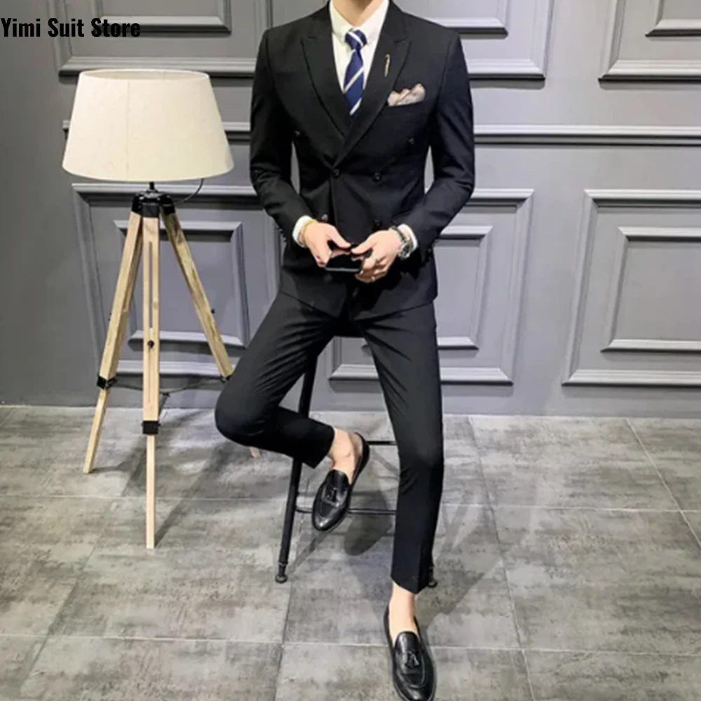 이민피프 그레이 남성 정장 2피스 숄 라펠 새틴 맞춤 정장 웨딩 신랑 스트라이프 비즈니스 남성 의류 슬림핏 XS-5XL