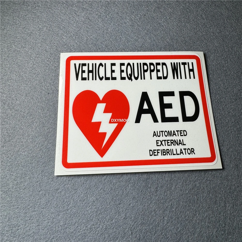 Car Stickers Vehicle Equipped with AED Warning Auto Truck Tail Window Triangle Decals Bumper Applique