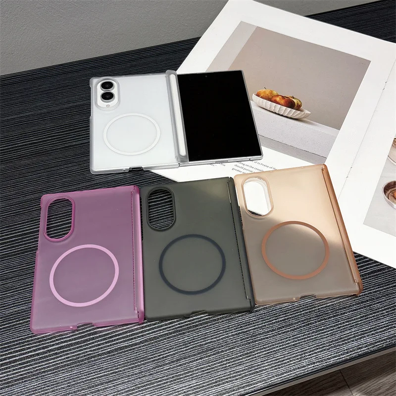 Luxuriöse, einfarbige, mattierte magnetische Handyhülle für Samsung Galaxy Z Fold 4 5 6 7 8 Ultra, kabelloses Laden, stoßfeste, harte Schutzhülle