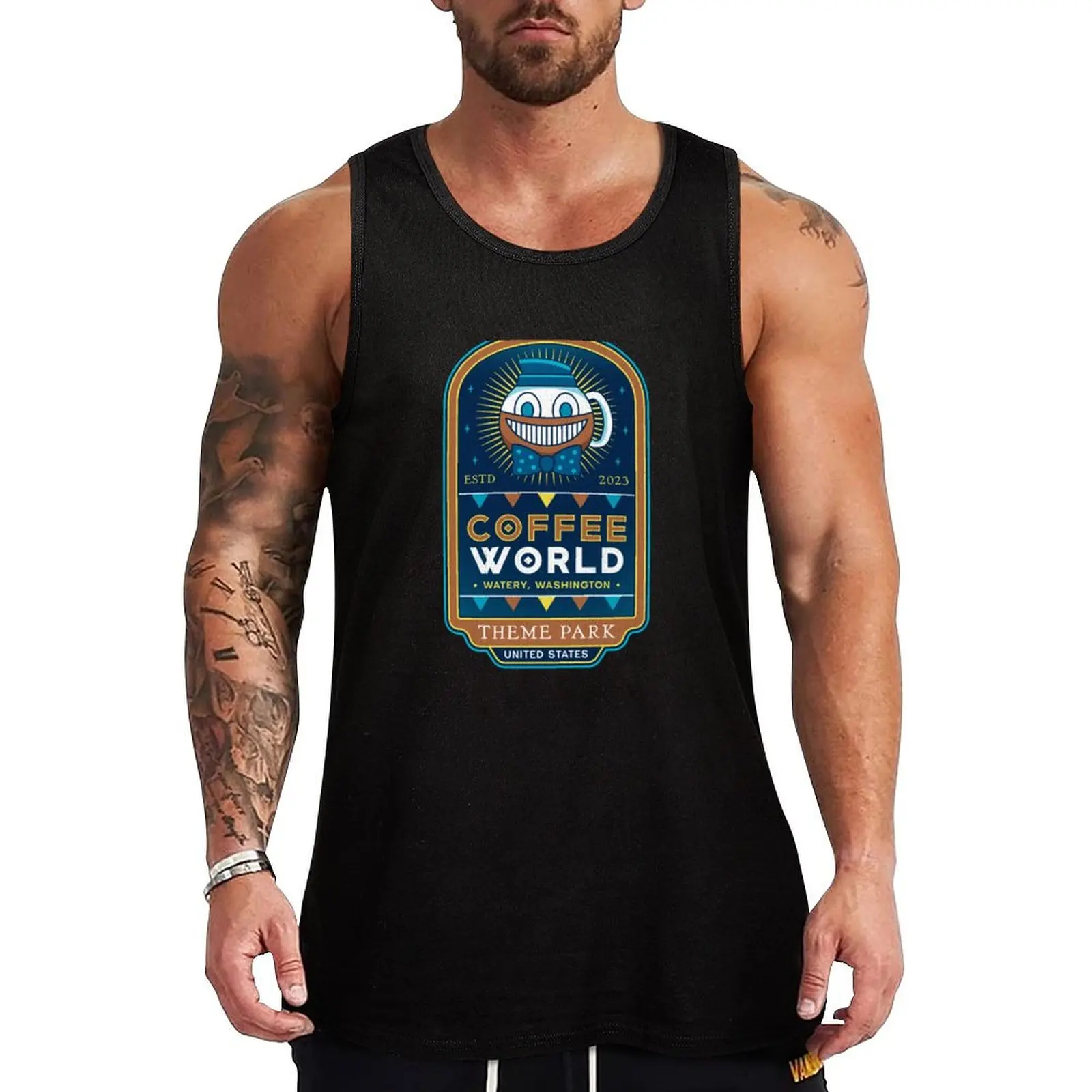 

Watery Coffee World Tank Top man vest sleeveless shirt man gym t-shirt gym man