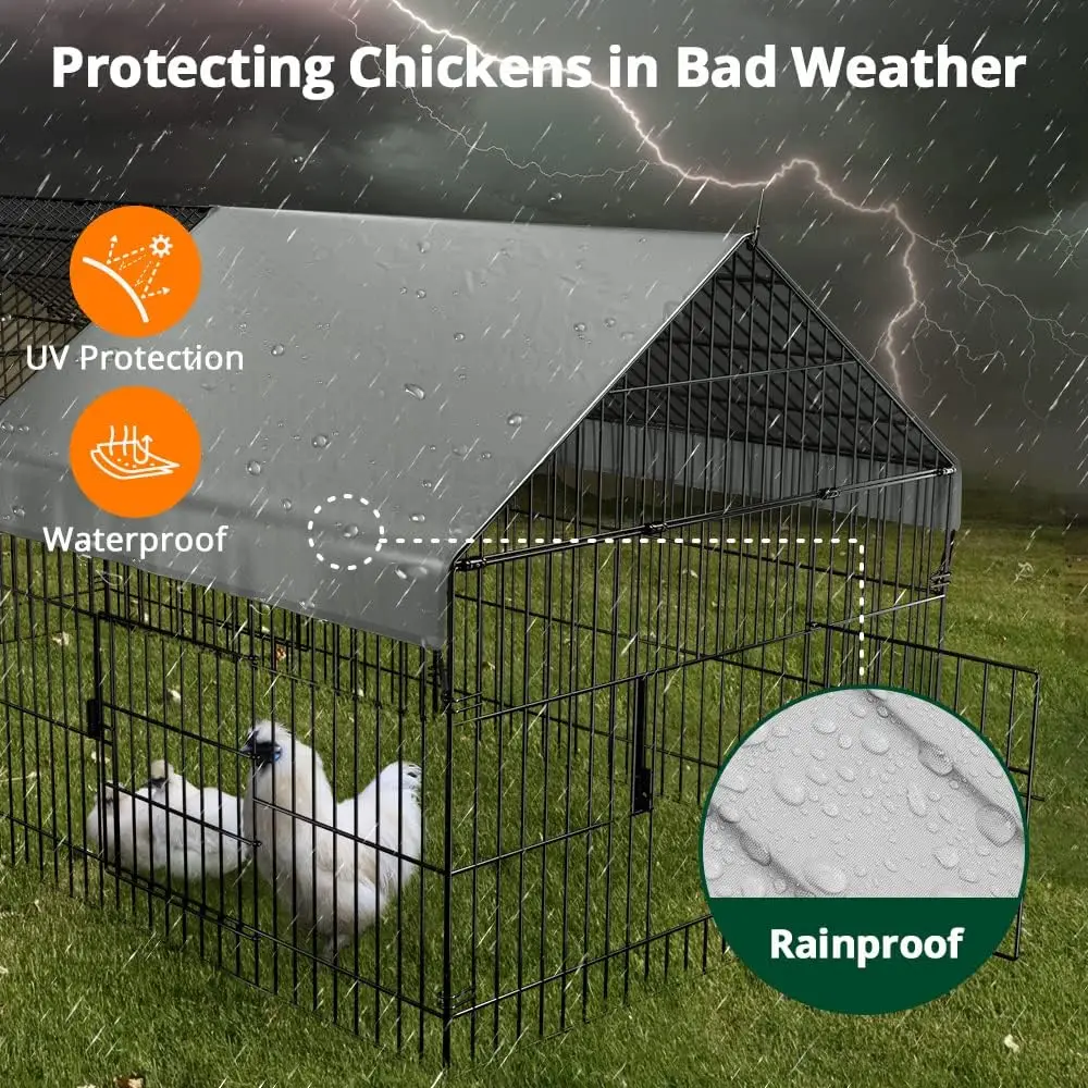 

Chicken Coop, Chicken Run Pen for Yard with Cover Outdoor Metal Portable Chicken Tractor Cage Enclosure Crate Outside for Small