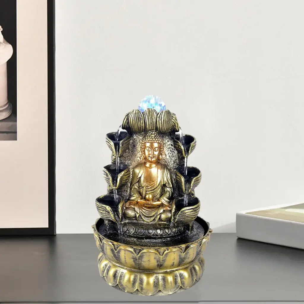 Hand Made Sitting Meditating Buddha Statue Running Water Led Fountain Room Feng Shui Waterscape Ornaments Home Crafts