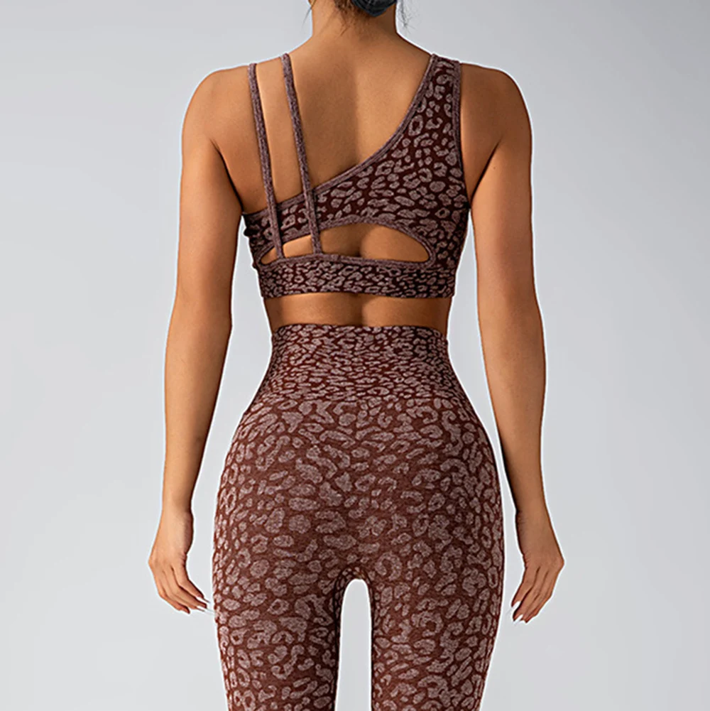 Sexy Leopard Print Fitness Suit Seamless Sports Top Women's Tracksuit High Waist Leggings Workout Underwear Set Yoga Clothes