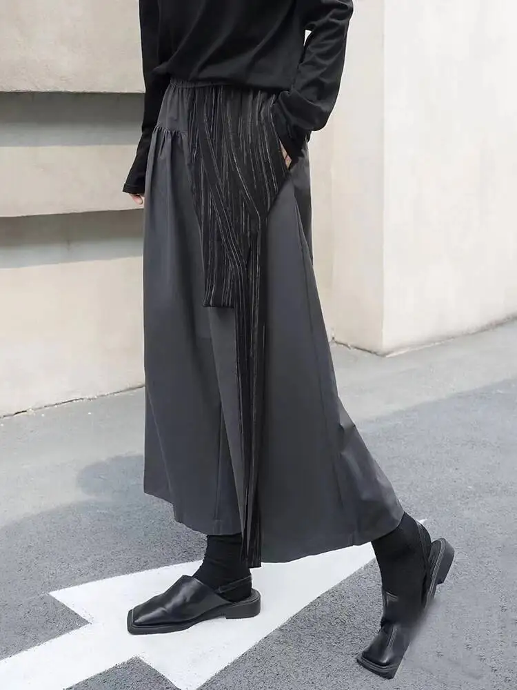 

High Elastic Waist Gray Striped Irregular Wide Leg Pants New Trousers Women Fashion Tide Spring Autumn