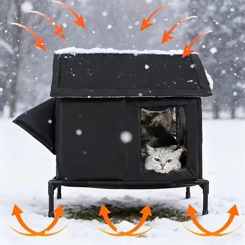 Winter Isoliertes Erhöhtes Hundehaus Wasserdichter Outdoor-Hundeschutz Wärmespeichernd für Kleine und Mittelgroße Hunde im Schneebedeckten Garten – Detail 7