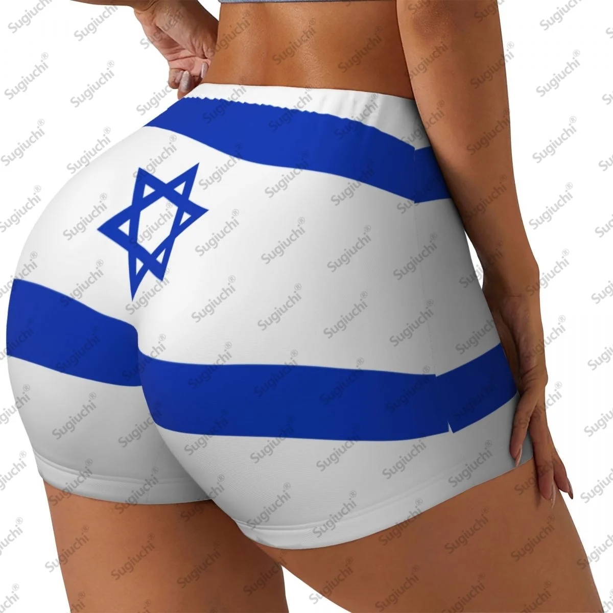 2026 イスラエル国旗ヨガショーツ女性用ワークアウトスクランチバットリフティングハイウエストジムランニングショートパンツ