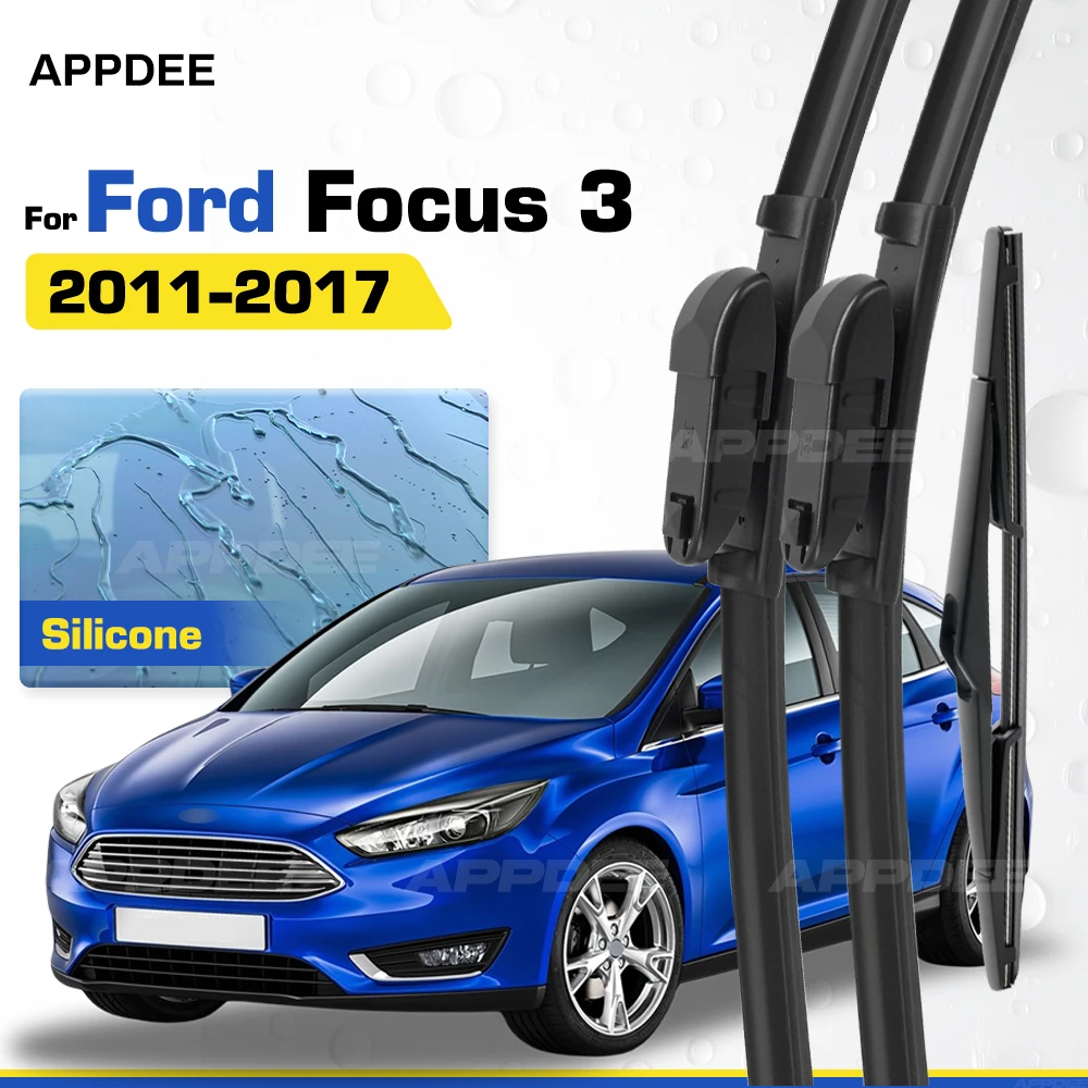 Silicone & Rubber LHD&RHD Front & Rear Wiper Blades Set For Ford Focus 3 2011-2017 Coated Windshield Windscreen Brushes