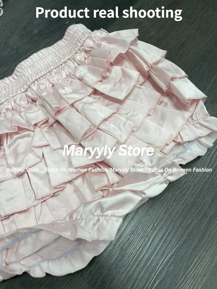 Summer Japanese Lolita Skirts Suits Women Kawaii Bow Lace Y2k Crop Tops Cute Ruffles Elastic Shorts Sweet Fashion 2 Piece Set