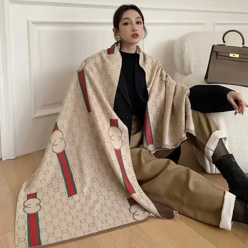 新作高級冬用両面カシミヤロングフリンジスカーフ高品質女性用厚手ラップショールレディースパシュミナ暖かいスカーフ