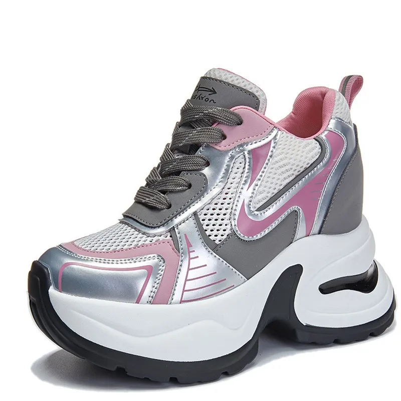 

Женские кроссовки на высокой платформе, новая весенне-летняя дышащая обувь, повседневная обувь на толстой подошве с воздушной сеткой 8 см, массивные спортивные кроссовки для папы