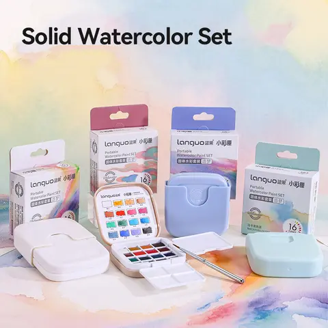 16 Colors Languo Solid Watercolor Paint Set Portable Storage Bag Painting Brush Palette Box Watercolor Pigment Set Art Suppies