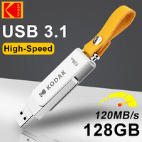 New Original KODAK Metal USB Flash Drive 128GB Pen Drive USB 3.1 High Speed Memory Stick Rotating USB Stick For PC Cars Car Key