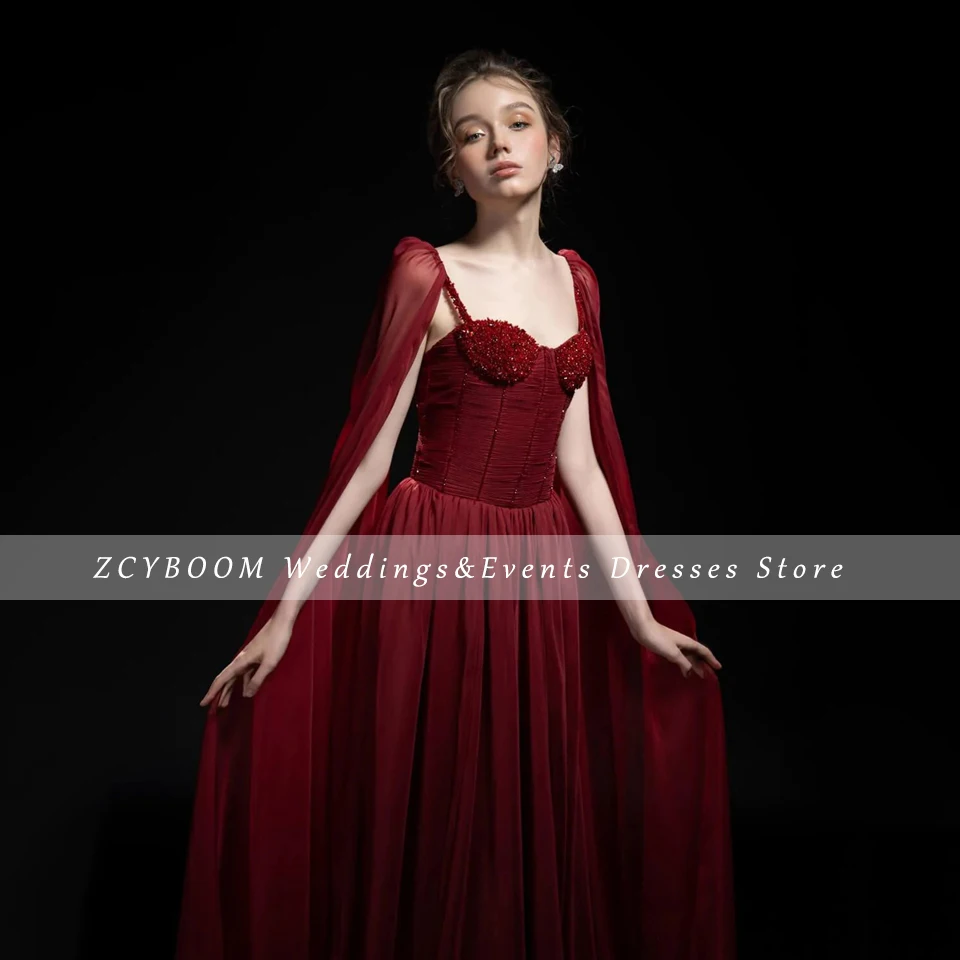 Customized Burgundy Sweetheart Beaded Open Back White Evening Dress 2024 A-Line Sleeveless Floor Length Sweep Train Prom Dress