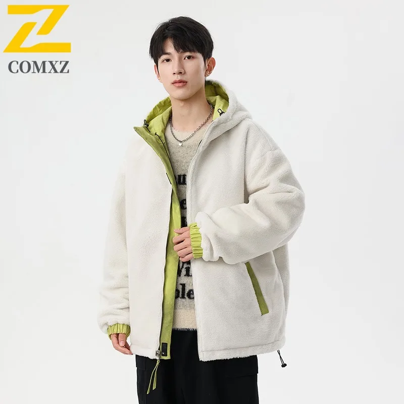 COMXZ Male Padding Jacket Casual Solid Color Outdoor Camping Warm Coat Fashion Hood Collar Streetwear Lightweight Winter Garment