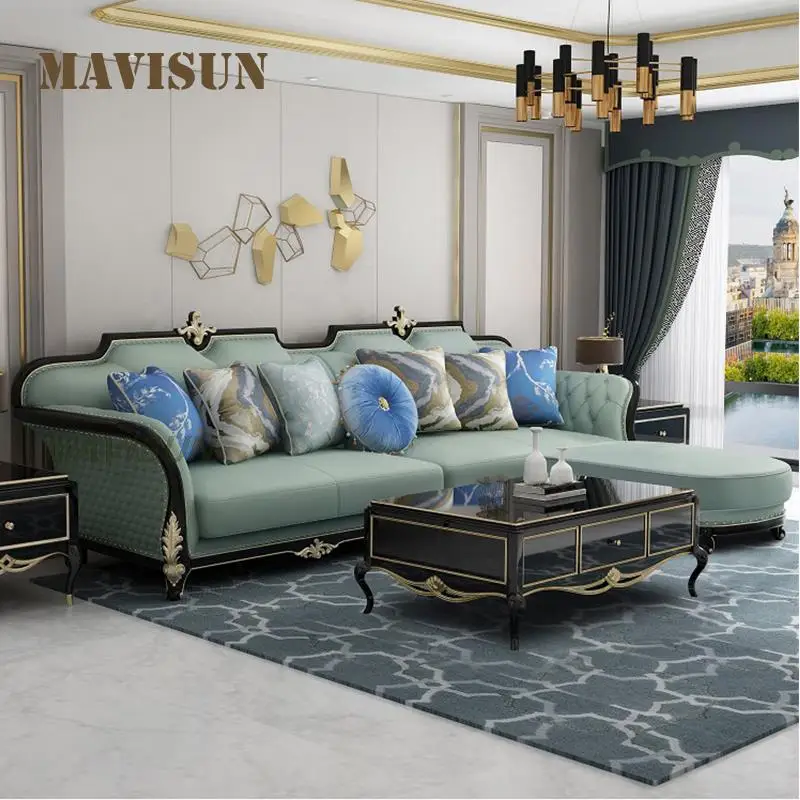 Leather Sofa Combination Living Room Modern Corner Size Apartment Trend High-End European Solid Wood Light Luxury Furniture