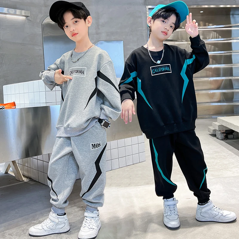 

Children's Spring/Autumn Fashion Collision Color Sportswear Set Boys' Cool Sweater+Pants 2 Piece Teenagers Print Set 4-10 Years