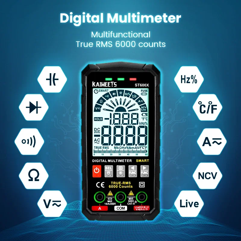 Kaiweets ST600x LCD Display Digital Multimeter multi-function measuring AC DC voltage&current multimeter