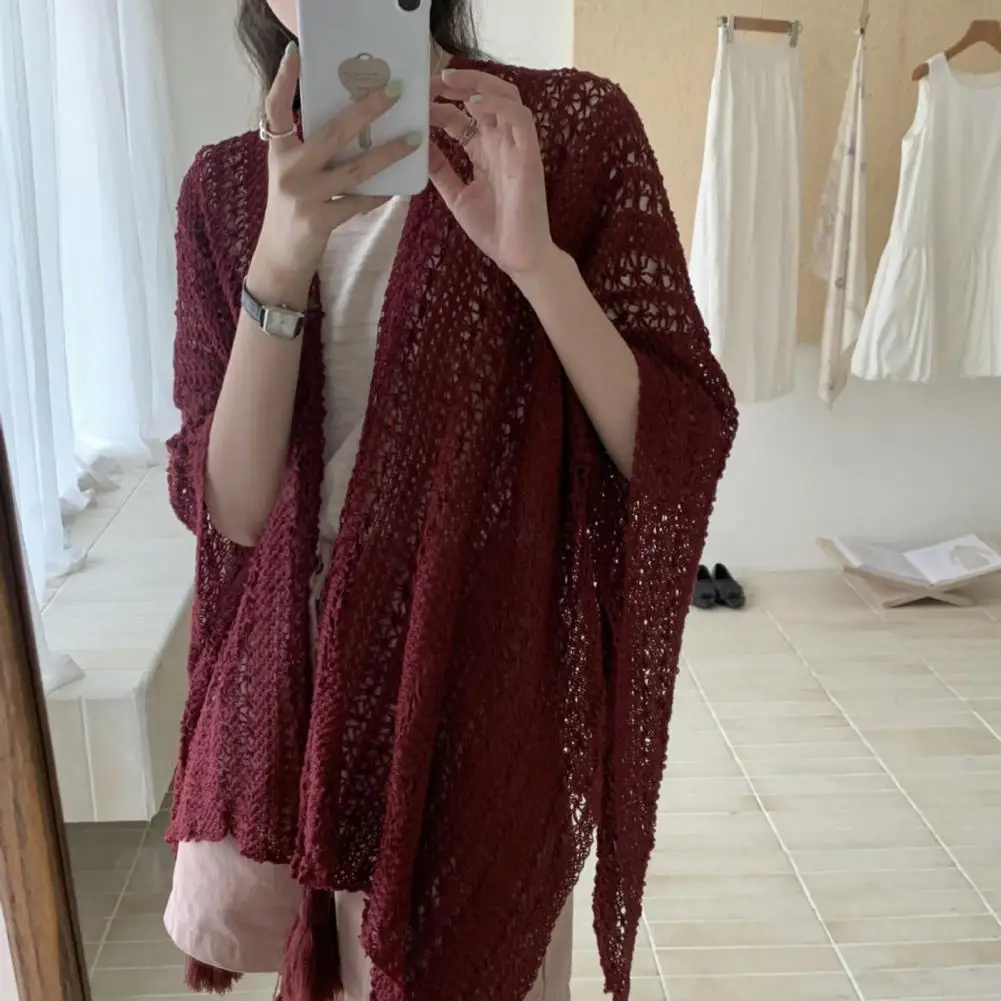 

Elegant Evening Gown Accessory Elegant Ethnic Style Knitted Shawl with Fringe Detail Women's Cocktail Dress Accessory Solid