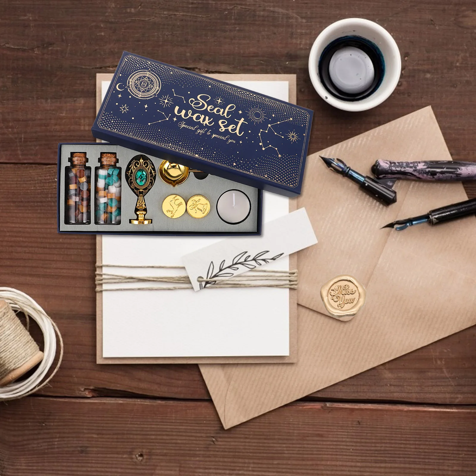 

Seal Set Letter Sealing Wax Kit Greeting Card Stamps for Seals Metal Kits Envelopes
