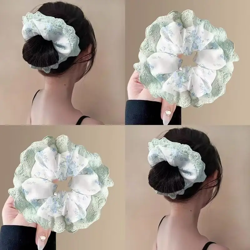 

Sweet Lace Lace Hair Ring For Women With Small Fresh Square Scarf Buns And Ponytail Hair Tied With Hair Accessories