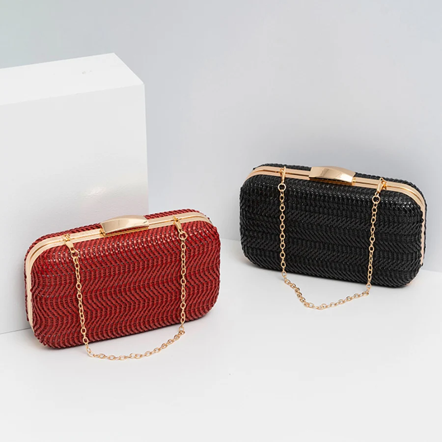 

Box Party Evening Bags Women Woven Banquet Handbag Lipstick Key Purse Tote Design Prom Chains Crossbody Bags Bridal Clip Clutch