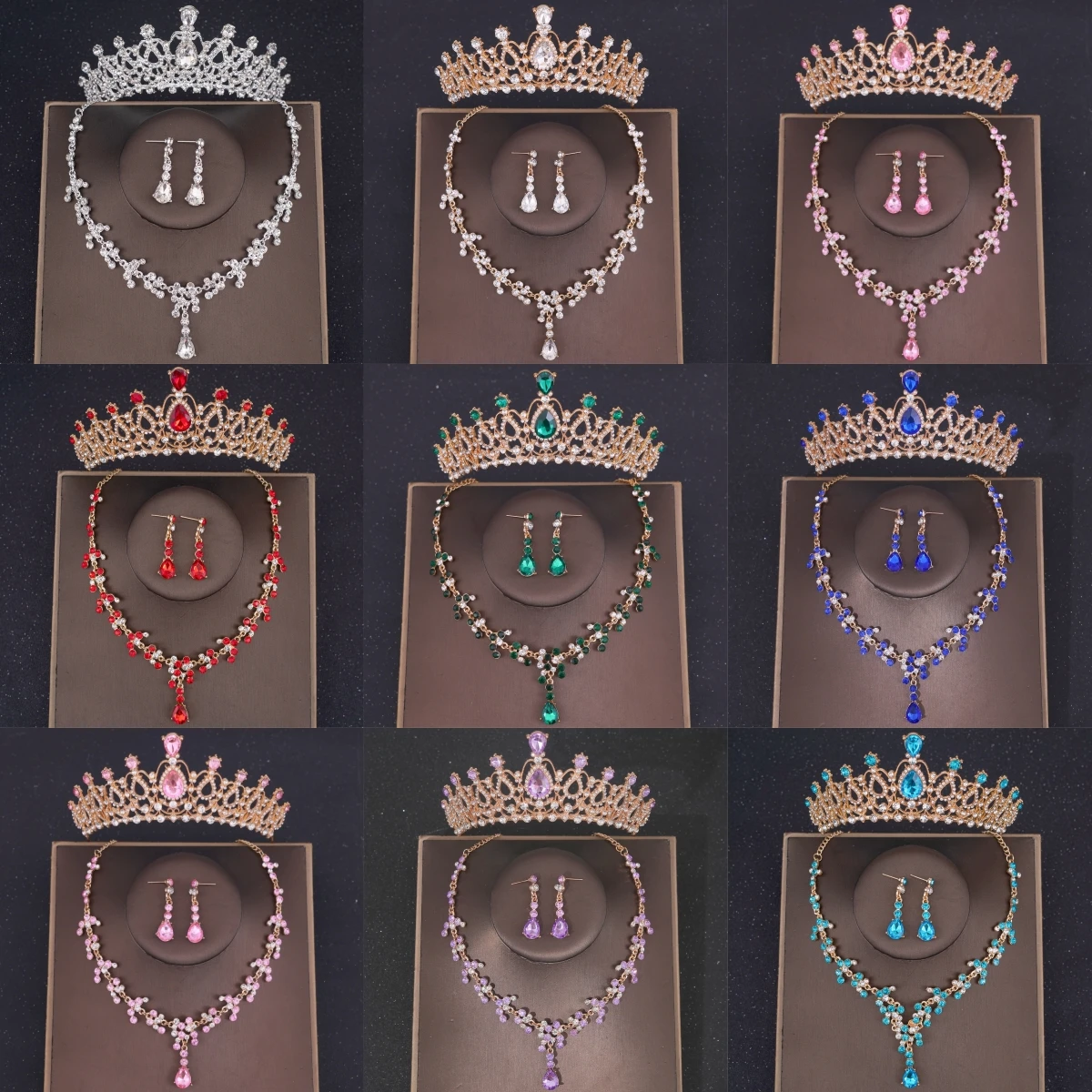 

Набор из 3 предметов: колье, серьги и корона с кристаллами, свадебный комплект украшений с камнями, аксессуары для волос, корона-тиара, подарок