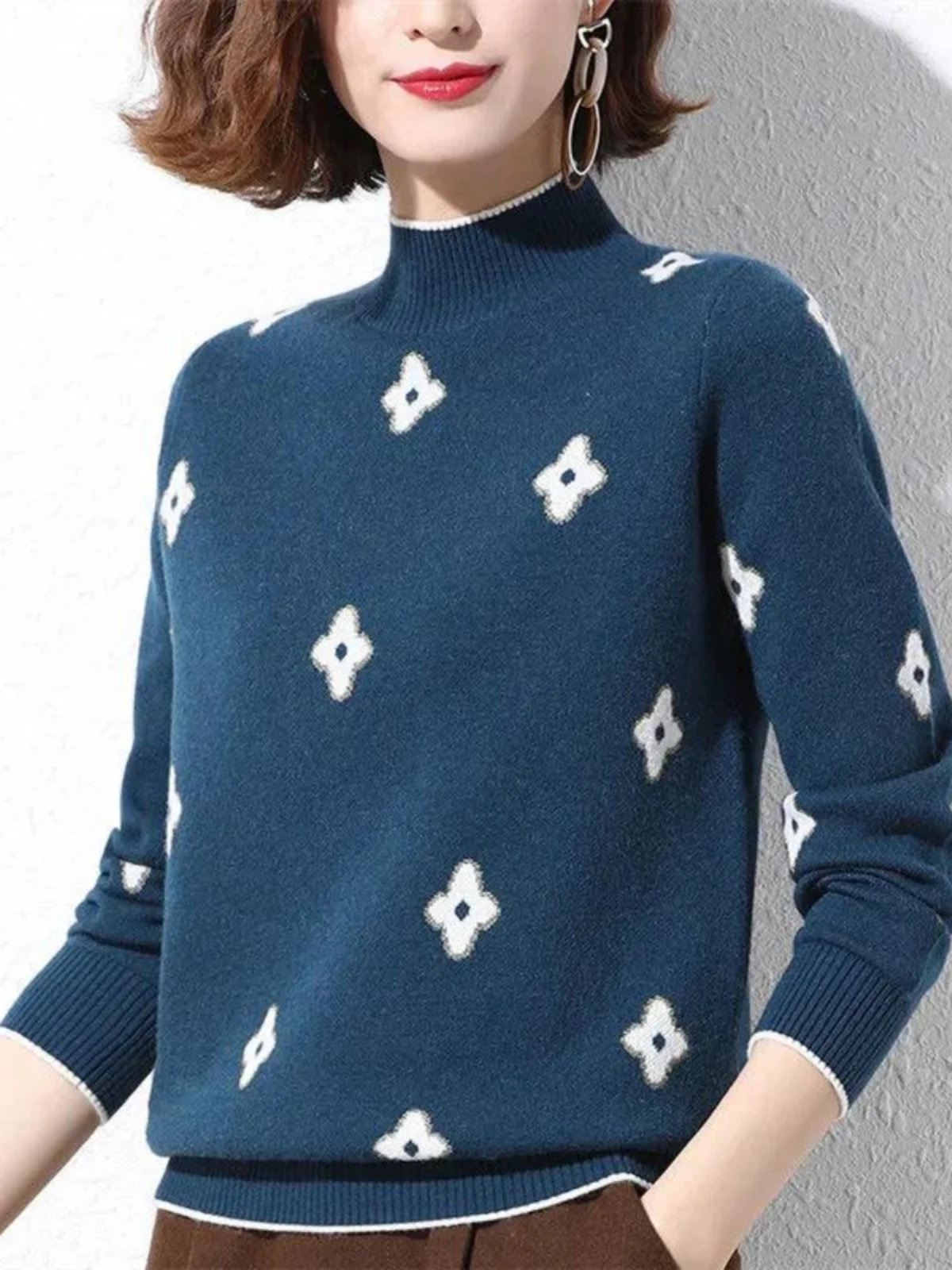 

Новинка 202, женский свободный вязаный свитер с высоким воротником, осень-зима, корейская версия, базовый слой с принтом всасывания, irt