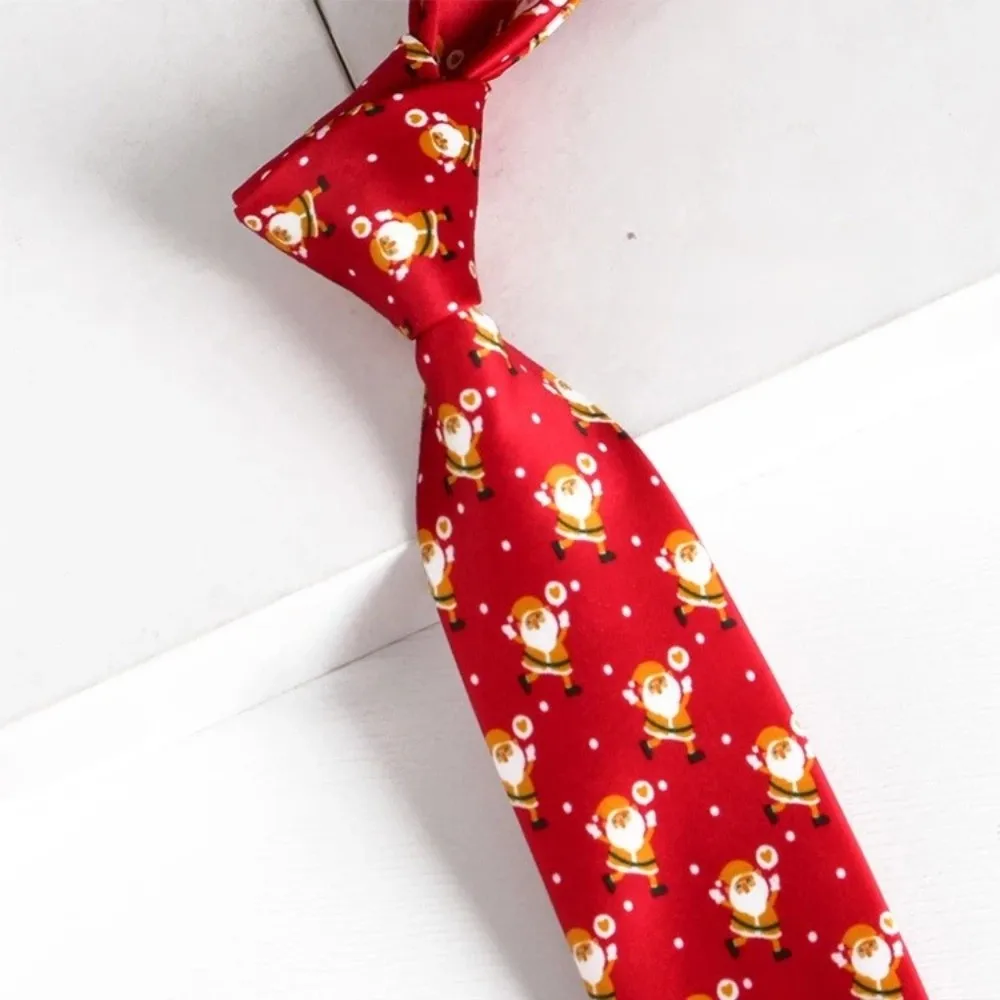 Funny Santa Claus Christmas Necktie Gift Snowflakes Xmas Shirt Tie Plaid Candy Cane Man Necktie Christmas