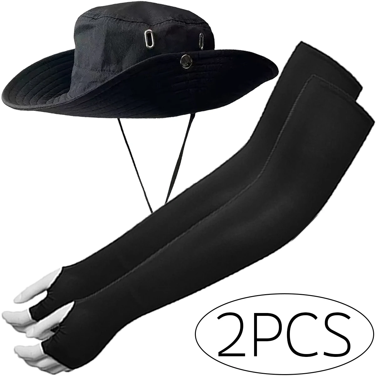 Summer Wide Brim Bucket Hat Men Breathable Fisherman Hats Sunscreen Sleeves Hiking Climbing Outdoor Sun Protection Bucket Cap