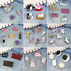 3-7 unids/set pareja gato esmalte Pin romántico Rosa lindo unicornio caballo Banner lema broche Vintage sol Dios película insignia de billete joyería