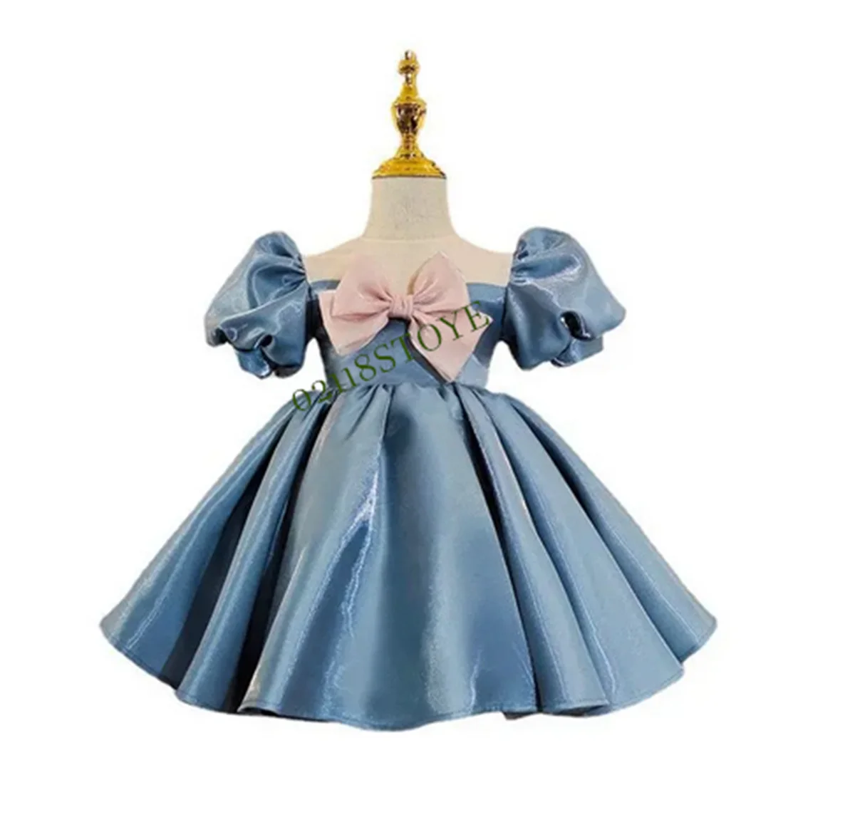 Sky Blue Ball Gown Flower Girls Retro Court Style Short Sleeves Knee Length Princess Dresses Birthday Party Lolita Dress Chapel