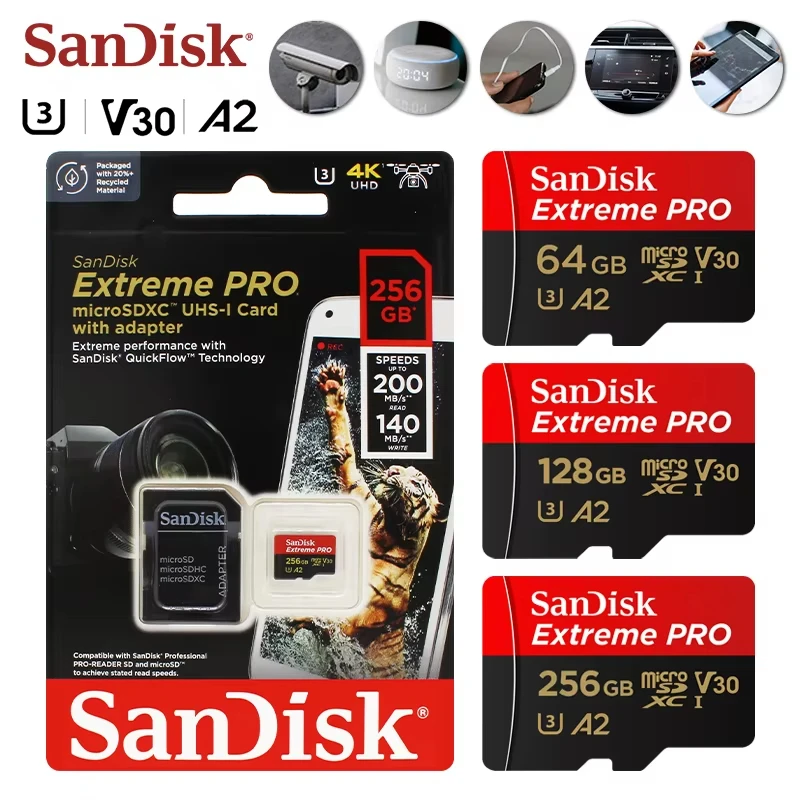 Tarjeta de Memoria Sandisk Original Nueva, EXtreme Pro Clase 10, 512 GB, 64 GB, UHS-I, Tarjeta Micro SD Flash C10 Ultra A2 HC/SDXC, Dropshipping