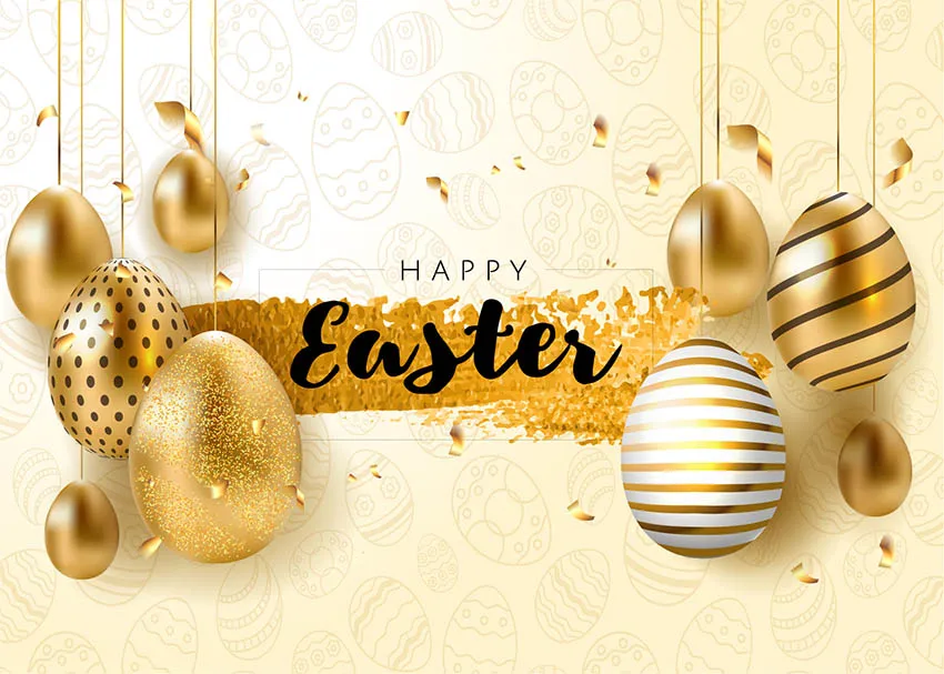 Happy Easter Celebration Party Golden Eggs Backdrop Spring Rainbow Butterflies Bunny Poster Banner Backgrounds Photography Decor