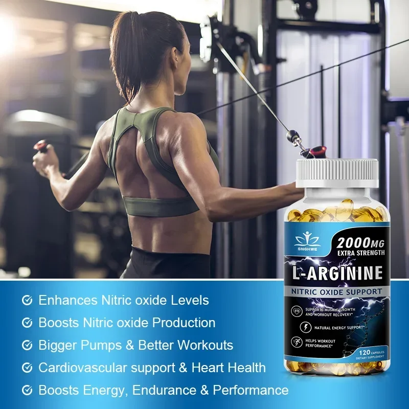 Supplément L-Arginine Boost Endurance, Augmentation pour l'énergie, la force, le soutien vasculaire et l'endurance pendant l'exercice, Muscle Mas