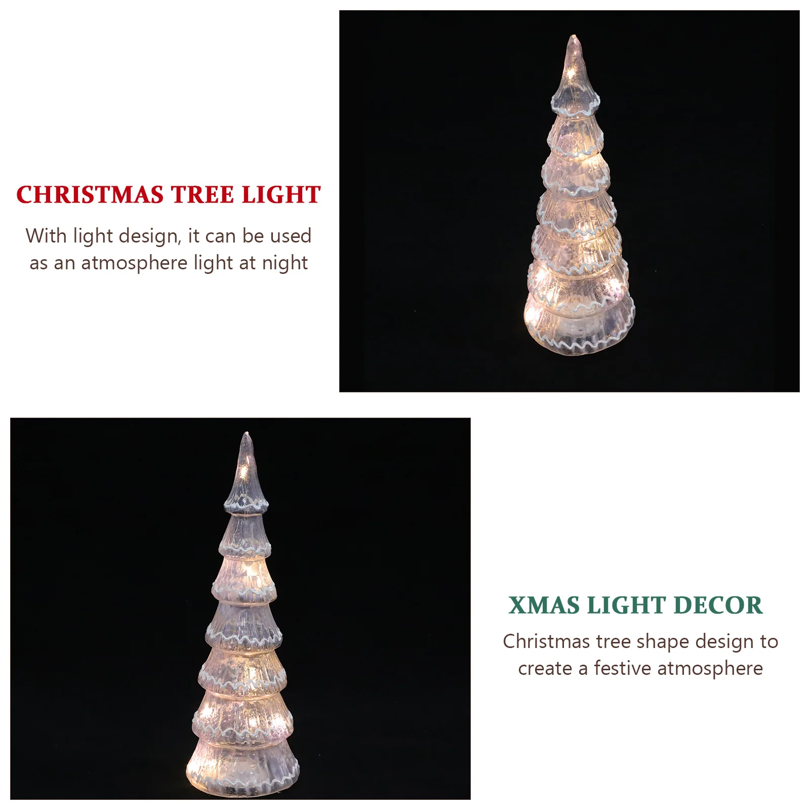 

Glass Christmas Tree Light Decorative Desktop Night Xmas nament White Showcase Faux Tree Shape Lamp DIY Glow Holiday Season