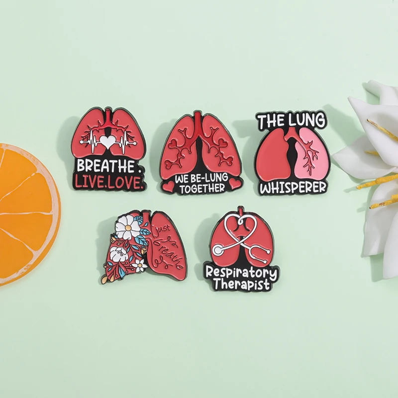 Respiratory Therapist Enamel Pin Breathe Live Love Organ Lung Brooches Lapel Backpack Badge Jewelry Accessories