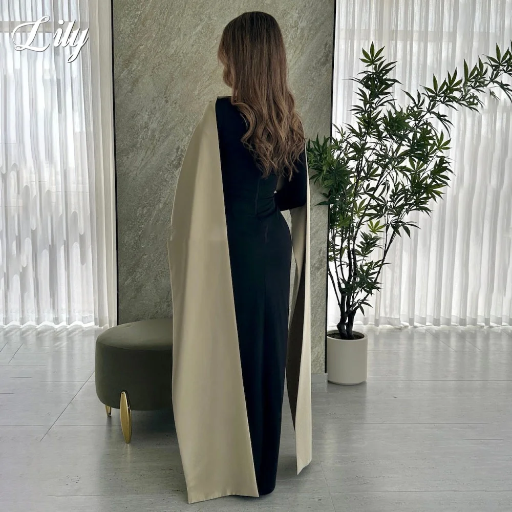 فستان حفلة موسيقية من Lily Black Robe De Soirée برقبة دائرية فستان رسمي مع طيات من الساتان البوق كريستال فستان سهرة مع شال مخصص #2