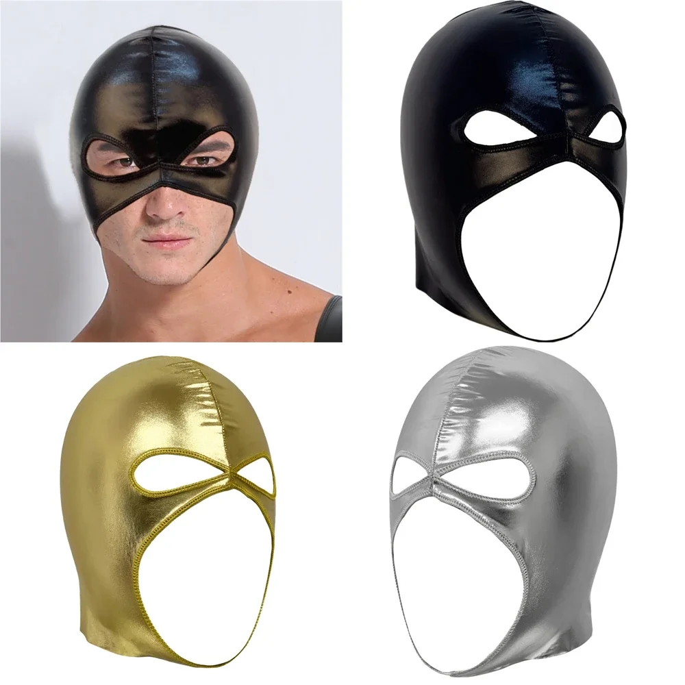 Men Fetish Gay Faux Leather Headgear Open Mouth and Eyes Face Mask Halloween Cosplay Accessories Unisex Head Cover For CS Game