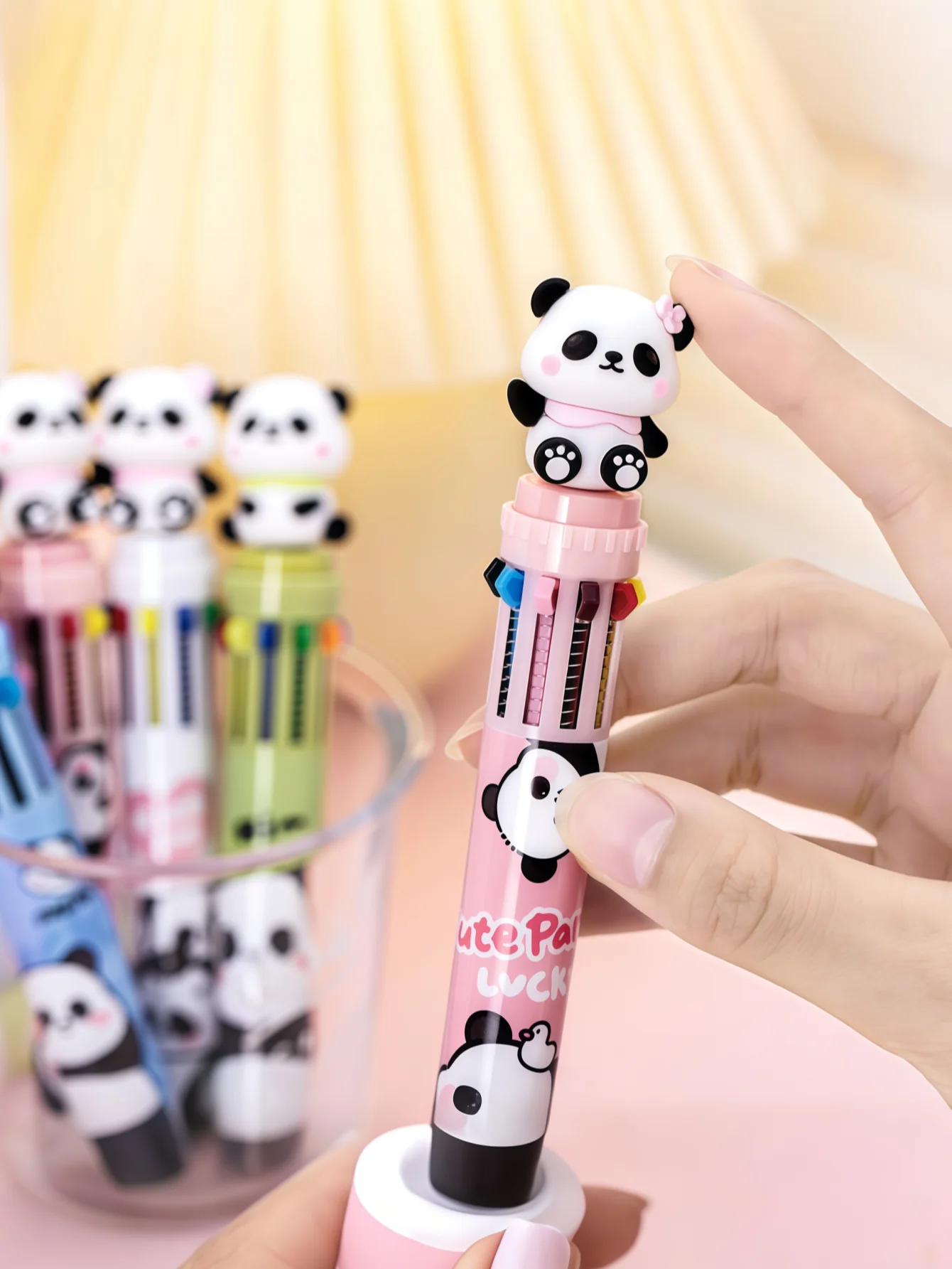 قلم حبر جاف كارتون باندا ذو 10 ألوان، قرطاسية إبداعية متعددة الألوان للطلاب، إنه أيضًا قلمًا لطيفًا بـ 10 ألوان من النوع الدفع. #3