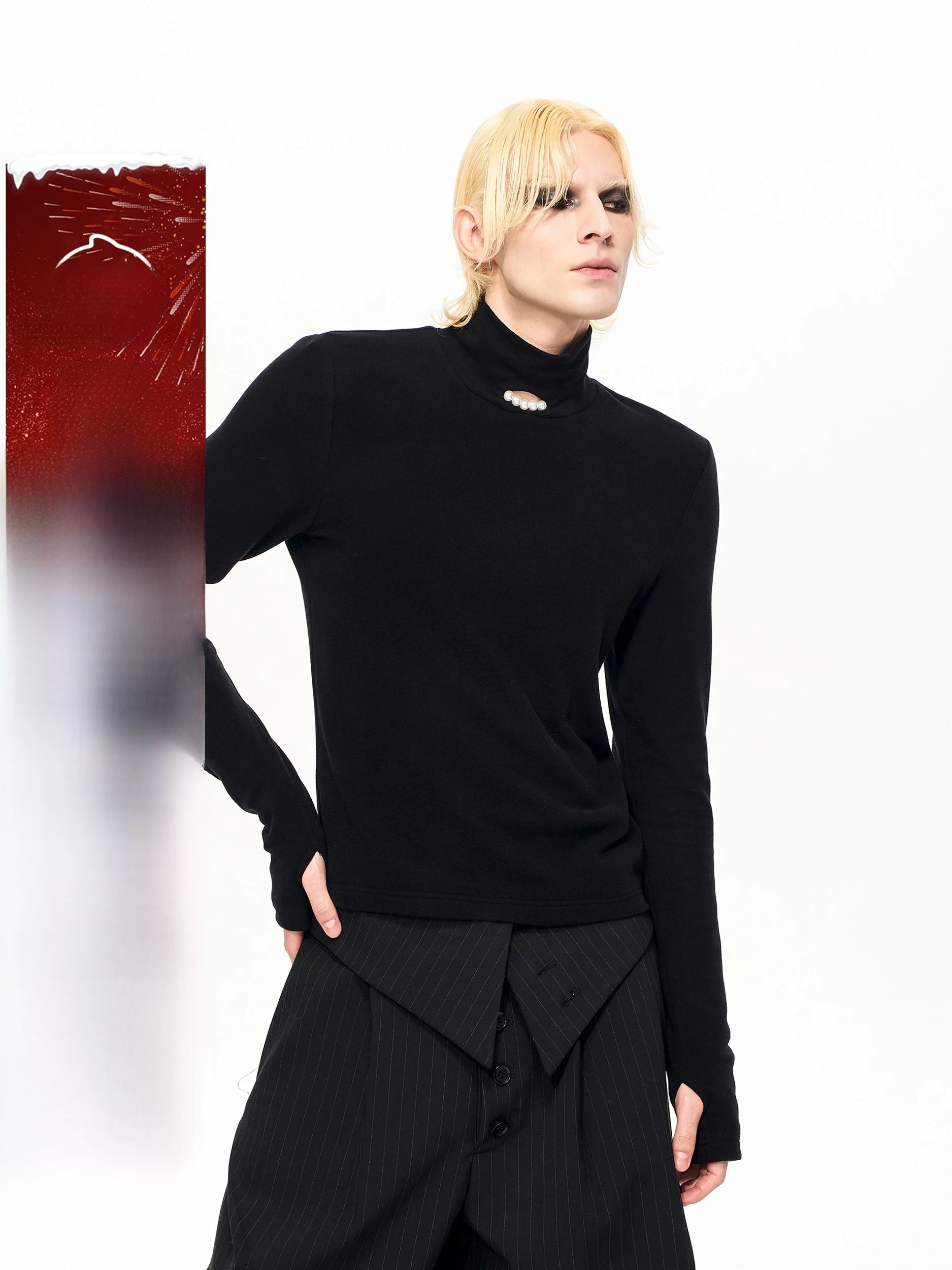 

Warm Long Sve Thermal T-irt for Men See German Velvet f High Collar Pearl Decorated Base irt Slim Fit Inner Wear