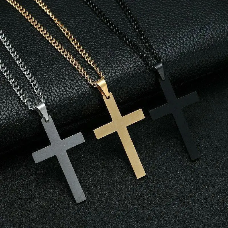 Fashion Stainless Steel Cross Pendant Necklace For Women Men Link Chain Charm Necklace Cool Boys Girls Punk Hip Hop Jewelry Gift