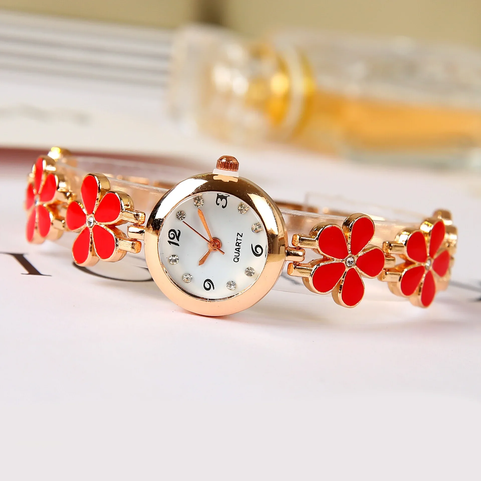 New Fashion Small Watches Women Luxury Rhinestone Flower Bracelet Watch Stainless Steel Watchband Dress Clock Relojes Para Mujer