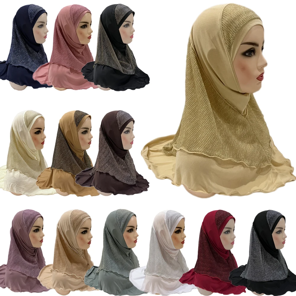 

High Quality Medium Size 70*60cm One Piece Muslim Amira Hijab Pull On Islamic Scarf Solid Head Wrap Pray Scarves Women Headwear