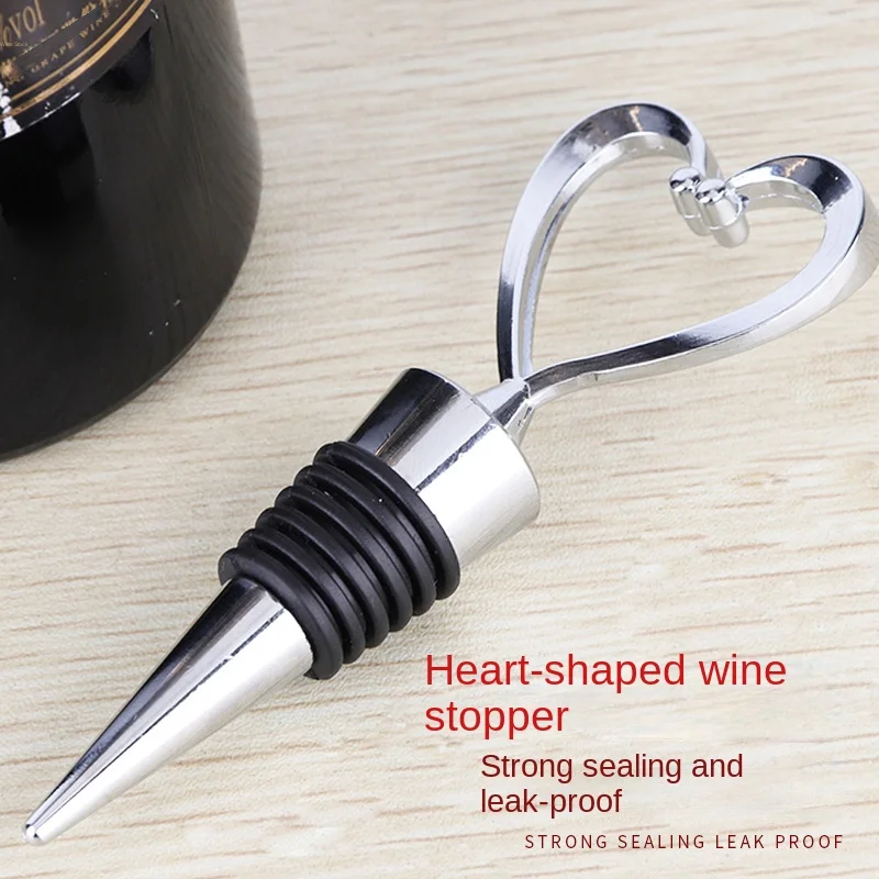 100pcs Alloy Heart-shaped Red Stopper, Red Wine Bottle Vacuum Stopper, Grape Metal Stopper, Conical Wine Utensil,