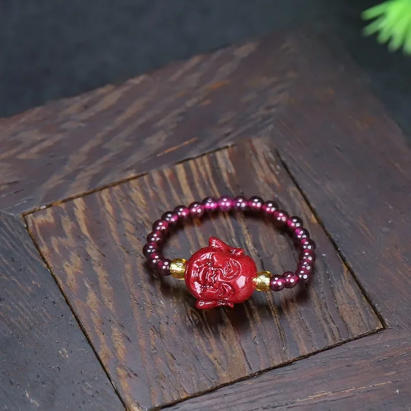 Raw ore purple golden sand Pixiu ring woven garnet women's model, fashionable and versatile