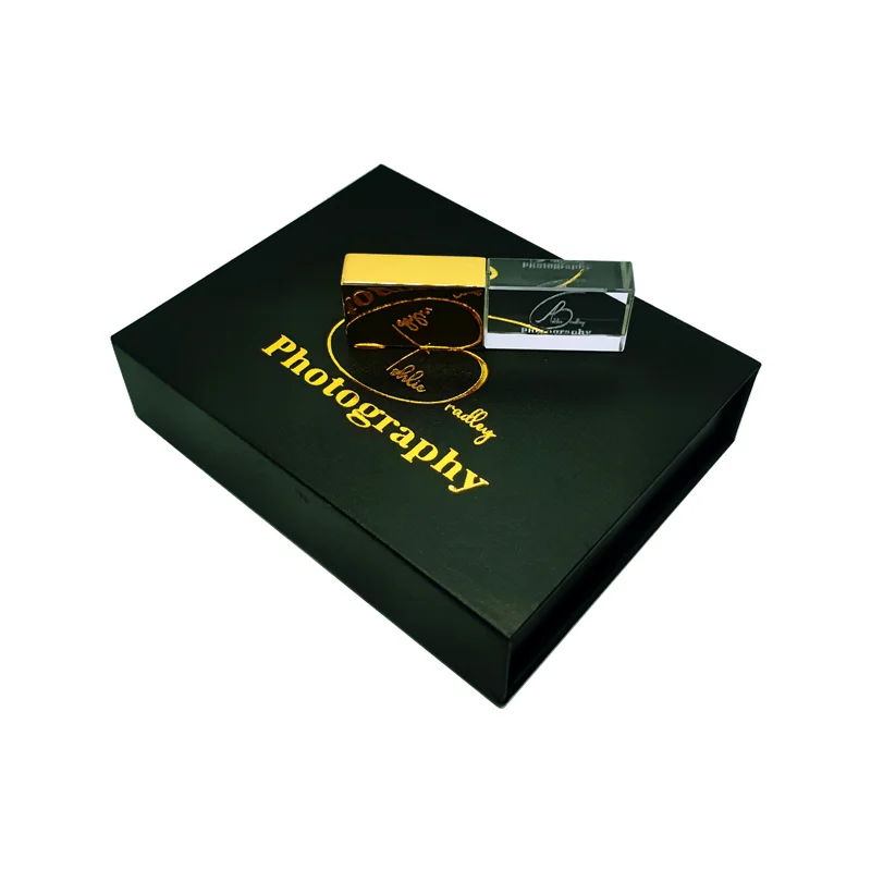 Brand Custom Photography Studio Gold Plated LOGO Gold Crystal USB3.0  High-speed Flash Drive 16GB 32GB 64GB 128GB with Box