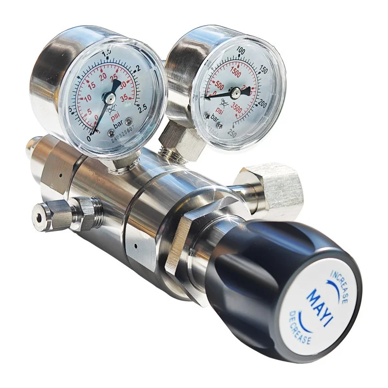 High-Purity Double-Stage Stainless Steel Laboratory Pressure Regulator Factory-Supplied Oxygen Gas for Helium Propane Argon